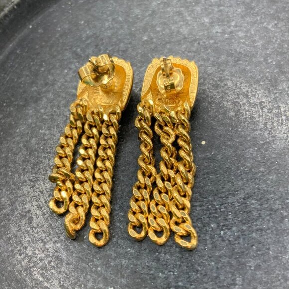 AVON Gold Tone Shell Dangling Chain Stud Earrings - Picture 3 of 7